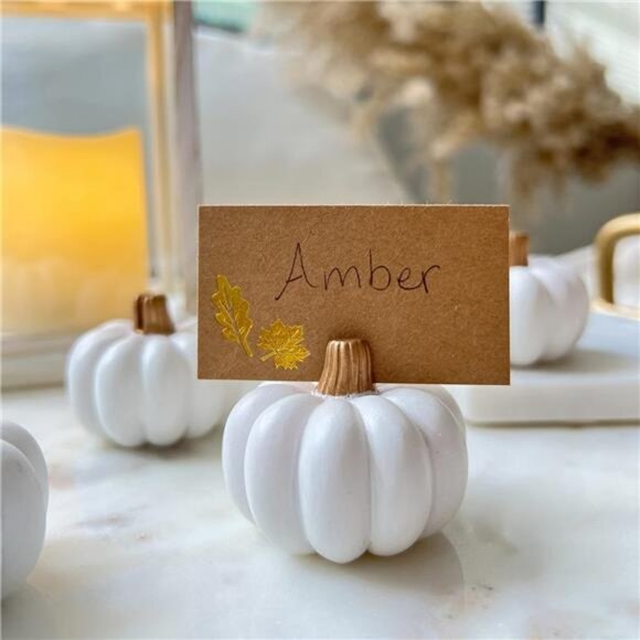White Pumpkin Place Card Holders - Set of 6 Mini Pumpkin Card - Picture 3 of 7